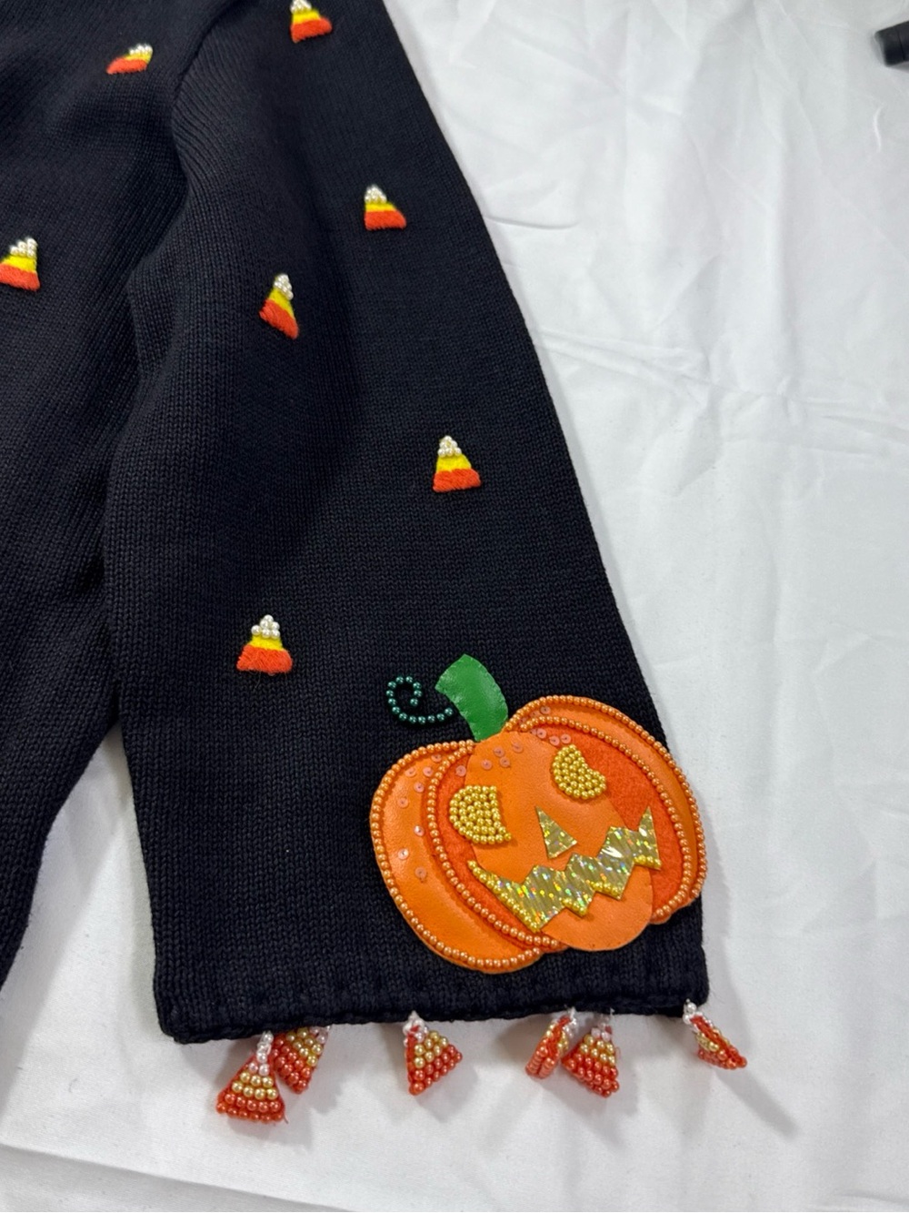 Vintage Michael Simon Halloween Cardigan Sz M, Beaded Pumpkin Embellished - Picture 4 of 15